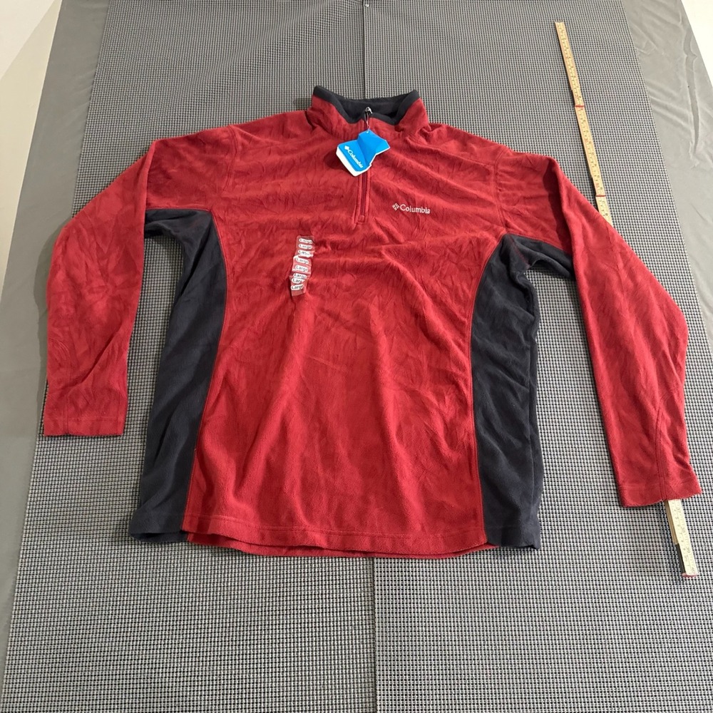 Columbia Mens Red Quarter Zip Fleece Pullover Size L Long Sleeve Mock Neck